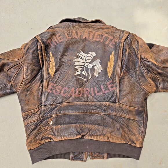 Vintage Leather Flight Bomber Jacket Lafayette Escadrille Squadron Sz 38 XL - Picture 11 of 16